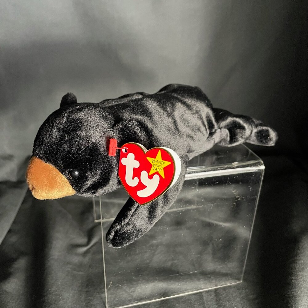 RARE TY ORIGINAL BEANIE BABY BLACKIE THE  CIRCUS BEAR 1995 RETIRED W/ORIGINAL TA